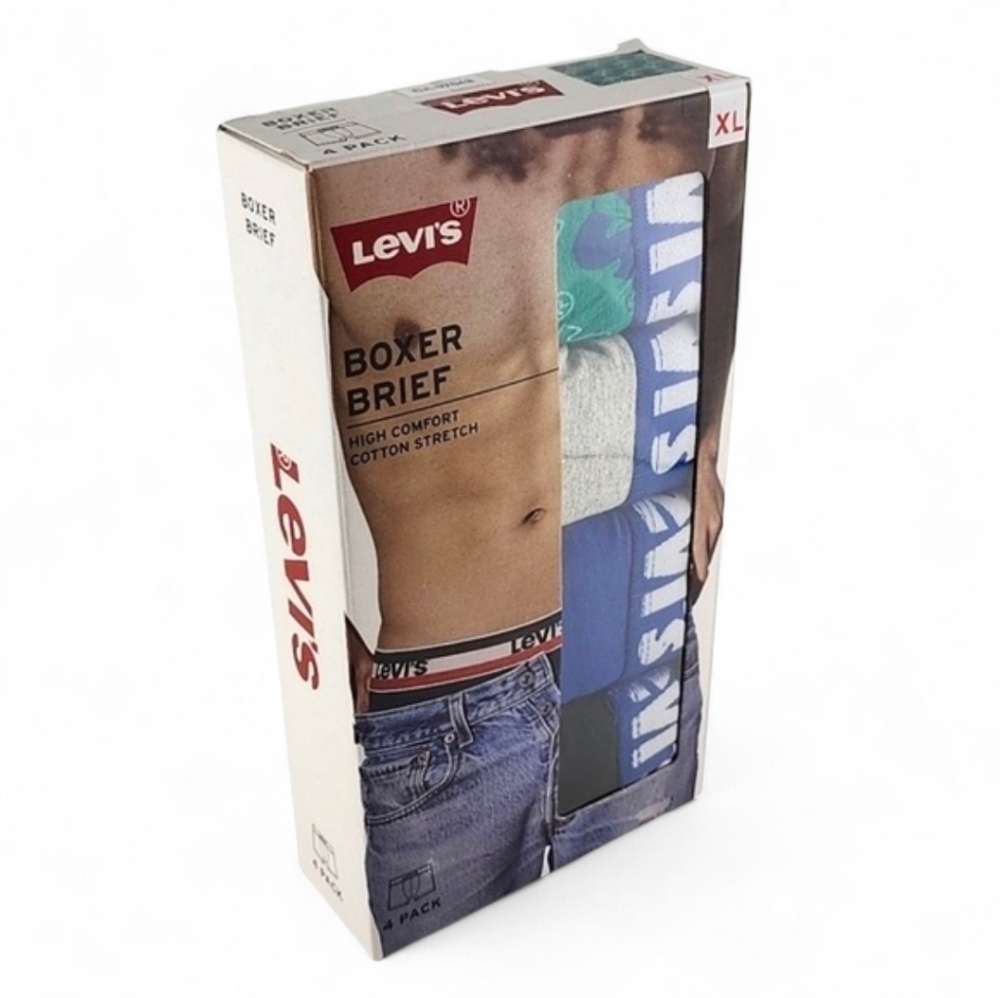 NWT Levi's Men's High Comfort Cotton Stretch Boxer Briefs 4 Pack Multi Colour XL